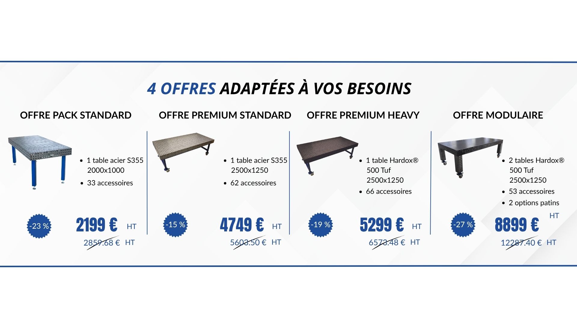 4 packs de table de soudure et accessoires à prix réduits.